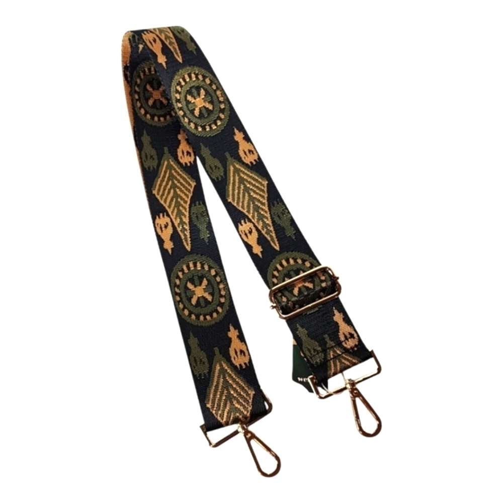 Adjustable Tribal Print Woven Bag Strap Black Olive Tan Boho Crossbody Purse